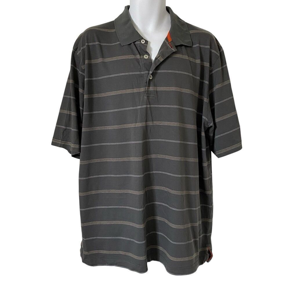 Ashworth Golf Polo Shirt Men's Extra Large Gray Stripe Casual E-Z Tech Cotton